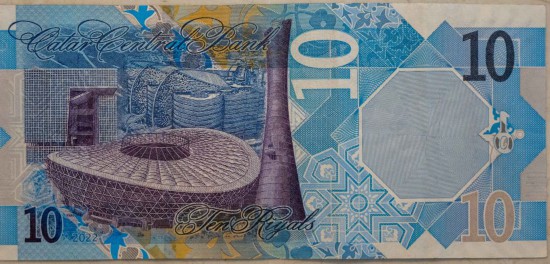 这是卡塔尔10里亚尔纸币背面的卢赛尔体育场图案。