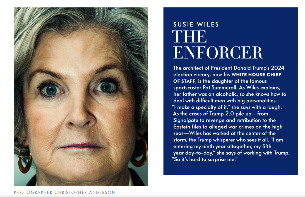 Susie 怀尔斯,《名利场》杂志(Vanity Fair)报道截图